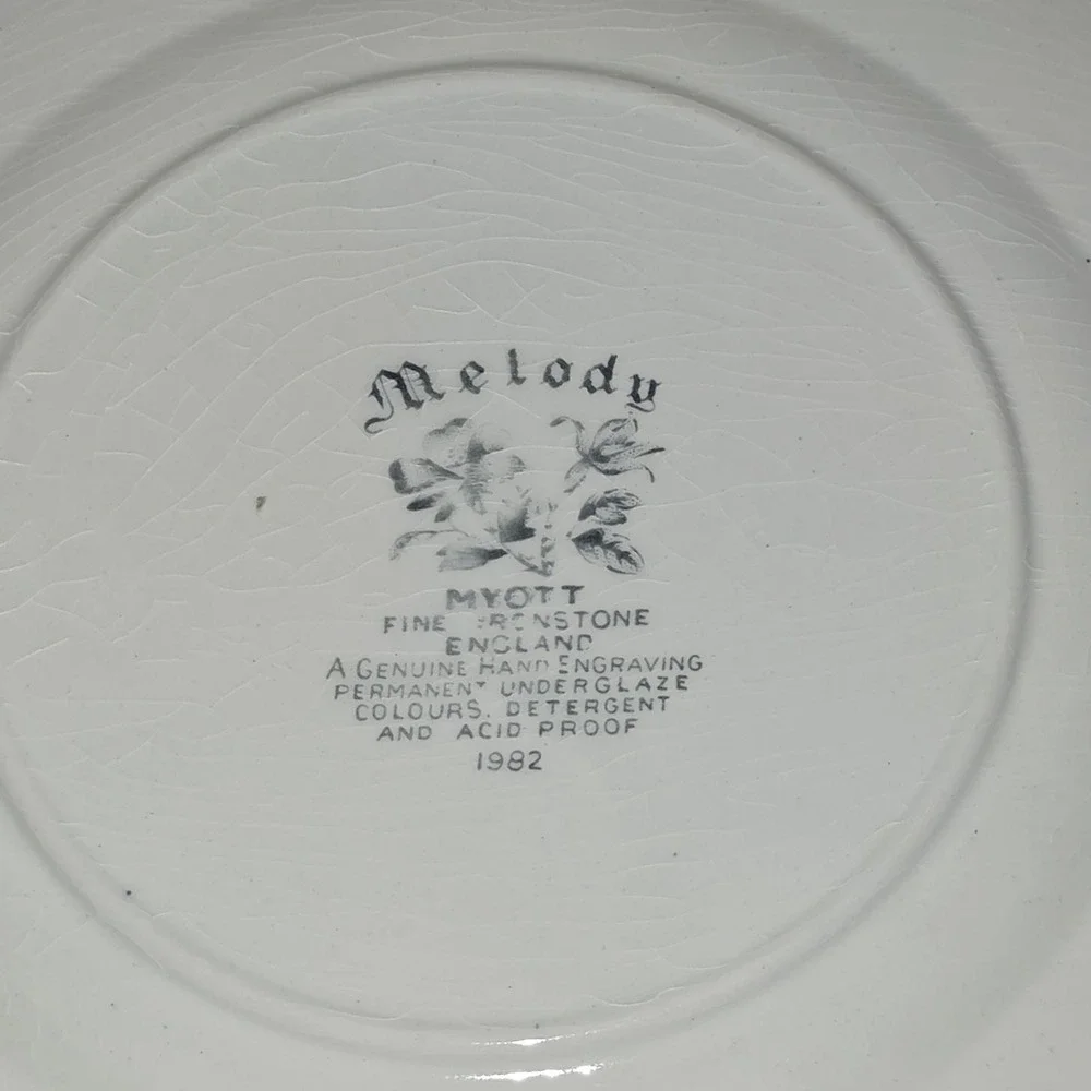 Myott Melody Side Plate Ironstone Blue White Vintage 1982 Floral England 7.6